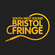 Bristol Fringe logo, orange on black. An audio cable and jack surrounds the logotype to convey the live music aspect of the event.