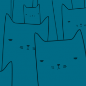 A collection of cats with creepy eyes concentrating on you. Blue and dark outline.