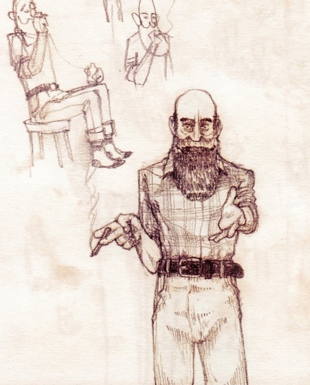 Pencil sketch of character design, Mr. Schuster, for the brief 'Telling Tales'