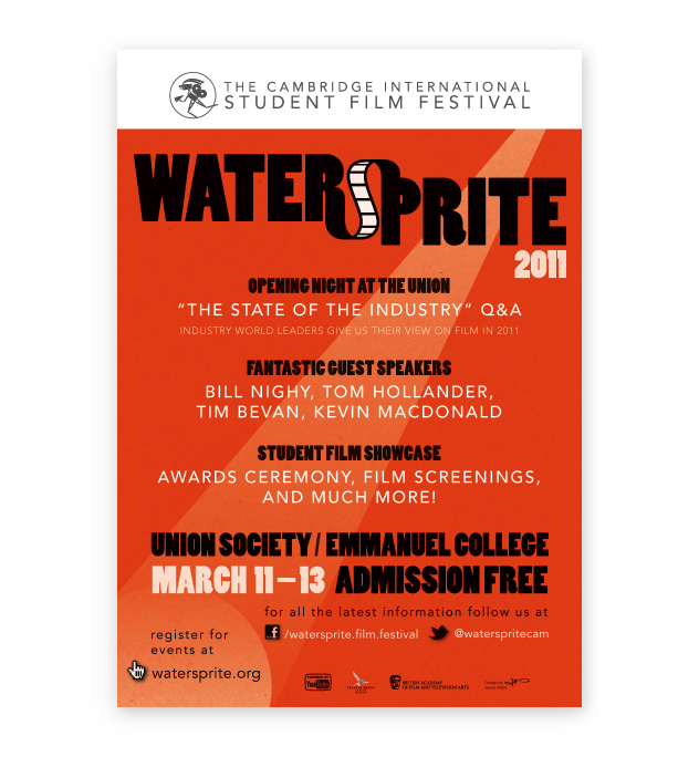 Poster for The Cambridge International Student FIlm Festival, Watersprite 2011