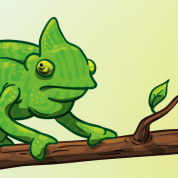 Vector Brush Painting of a Chameleon, on a branch.