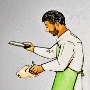 Paper puppet of the butcher in Al-Amin.