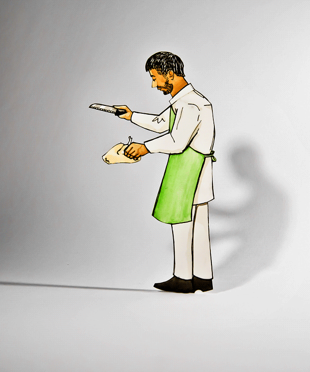 Paper puppet of the butcher in Al-Amin.