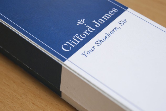Photograph of the Clifford James shoehorn re-packaging.