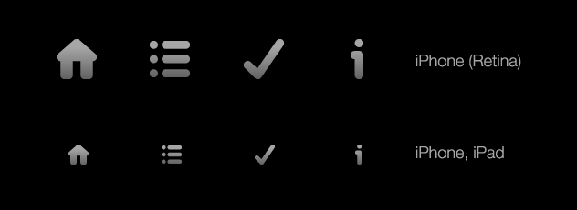Screenshot of the navigational icons for regular and retina displays.