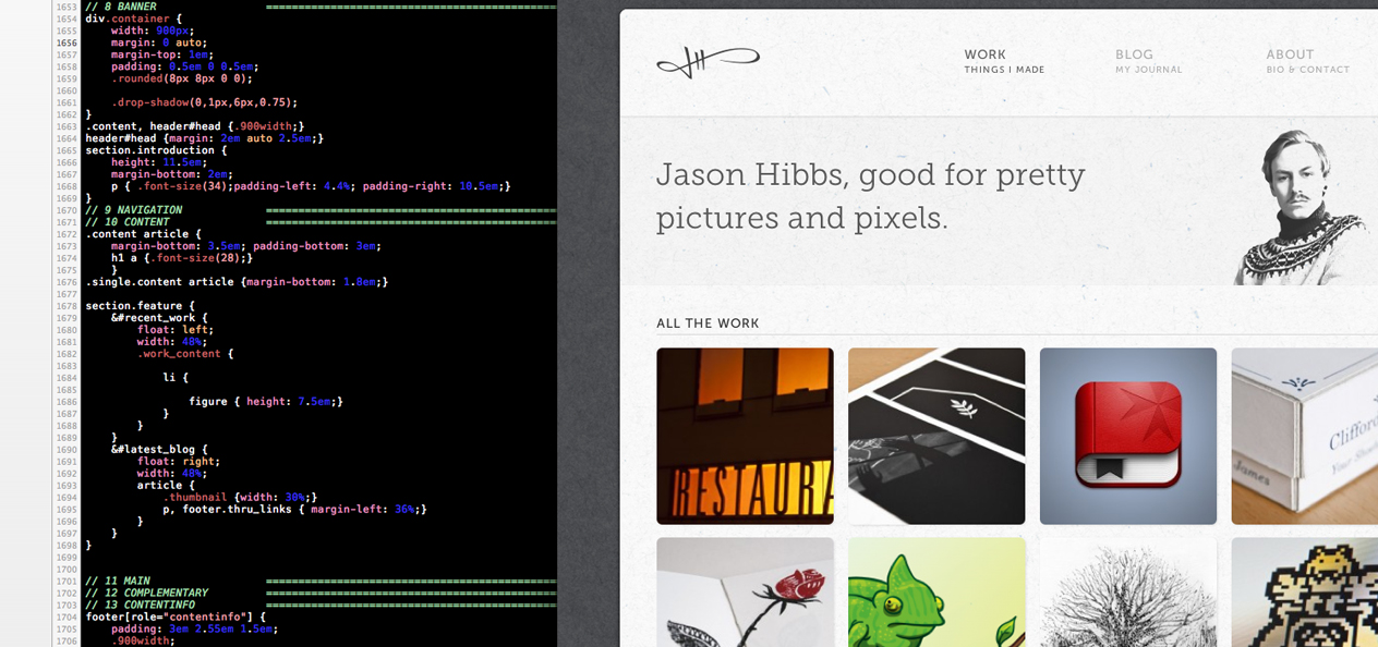 Some code and a screenshot of the new website.