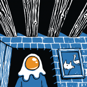 A series of images depicting the story of one with egg on their face.