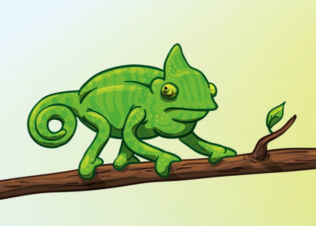 Vector Brush Painting of a Chameleon, on a branch.