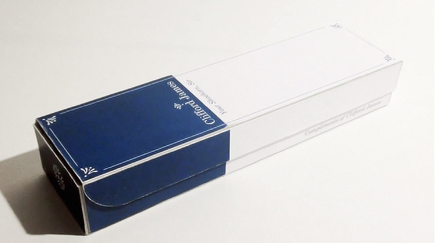 Photograph of the packaging for a complimentary shoehorn