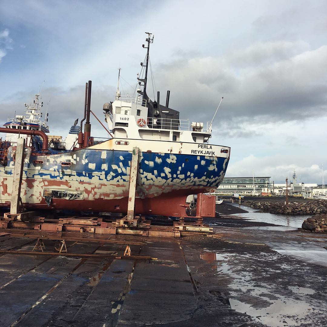 I quite like the paint job, I hope it’s finished #perla #speckled #docked #harbour #reykjavik